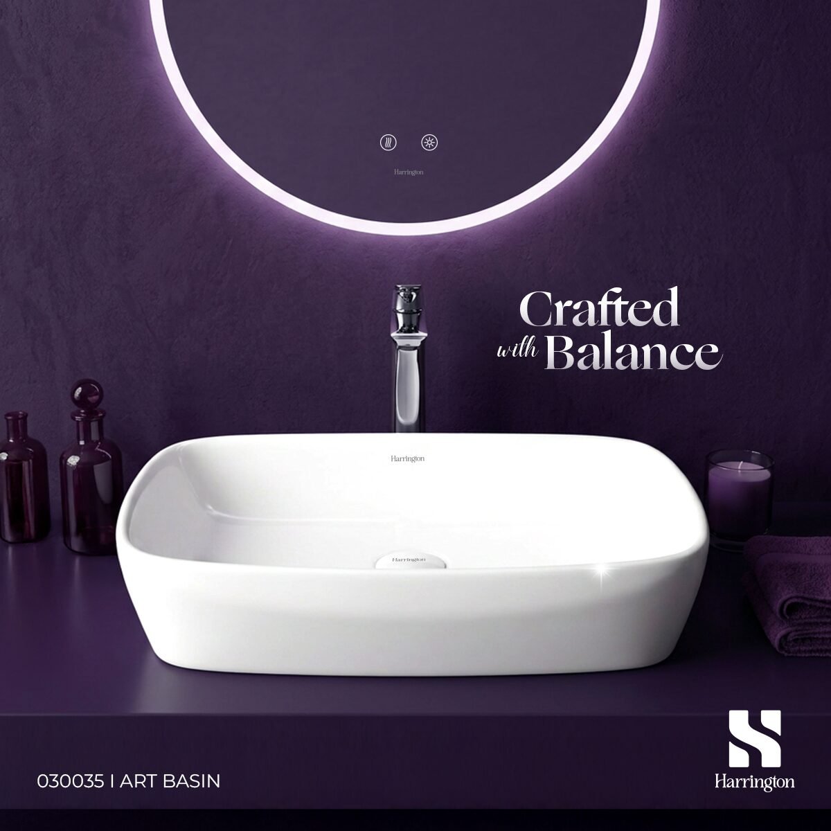 Harrington Art Basin 030035 – Glossy White Porcelain Slim Edge - Creative 3