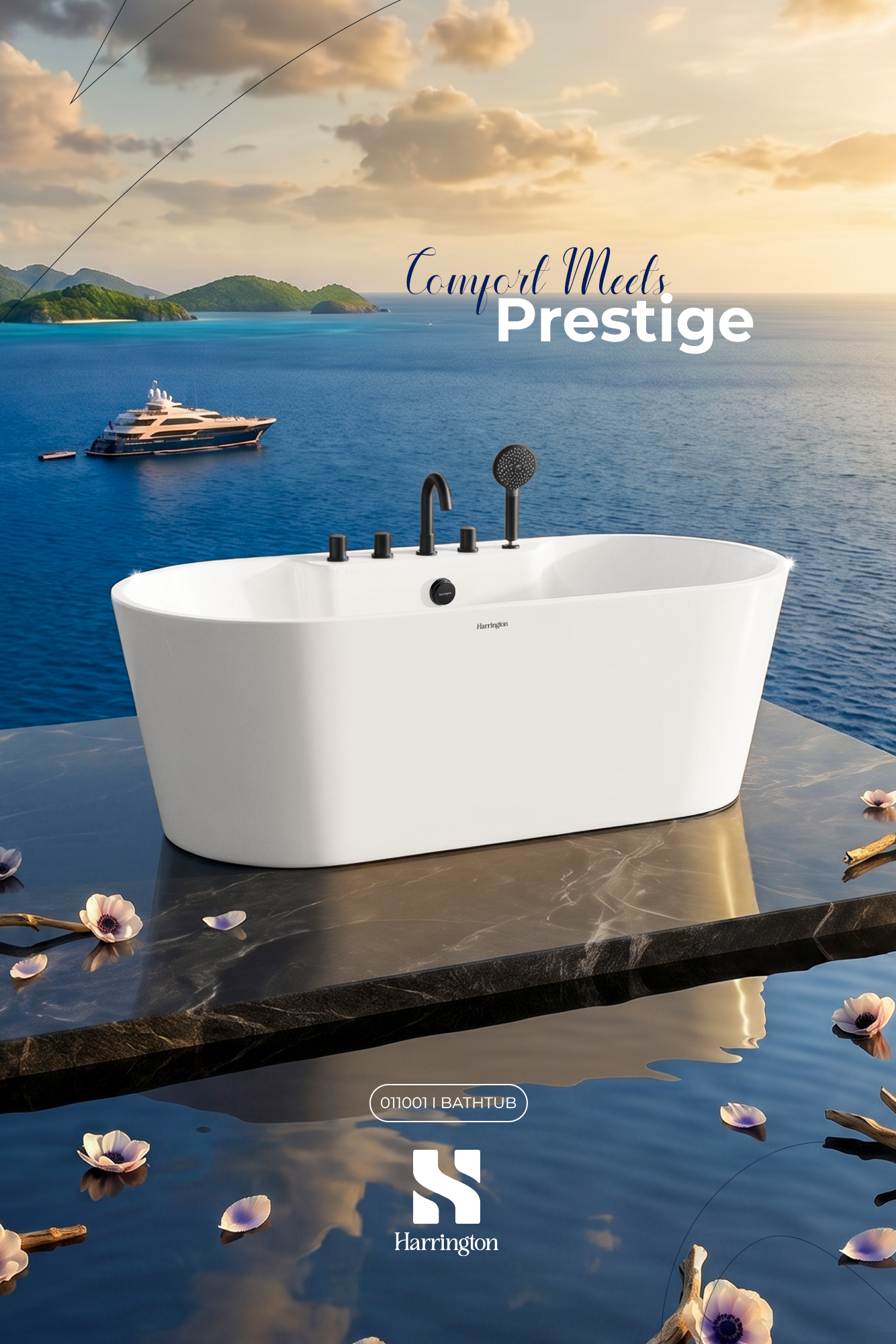 Harrington Freestanding Bathtub 011001– Matte Finish with Black Mixer - Creative 1