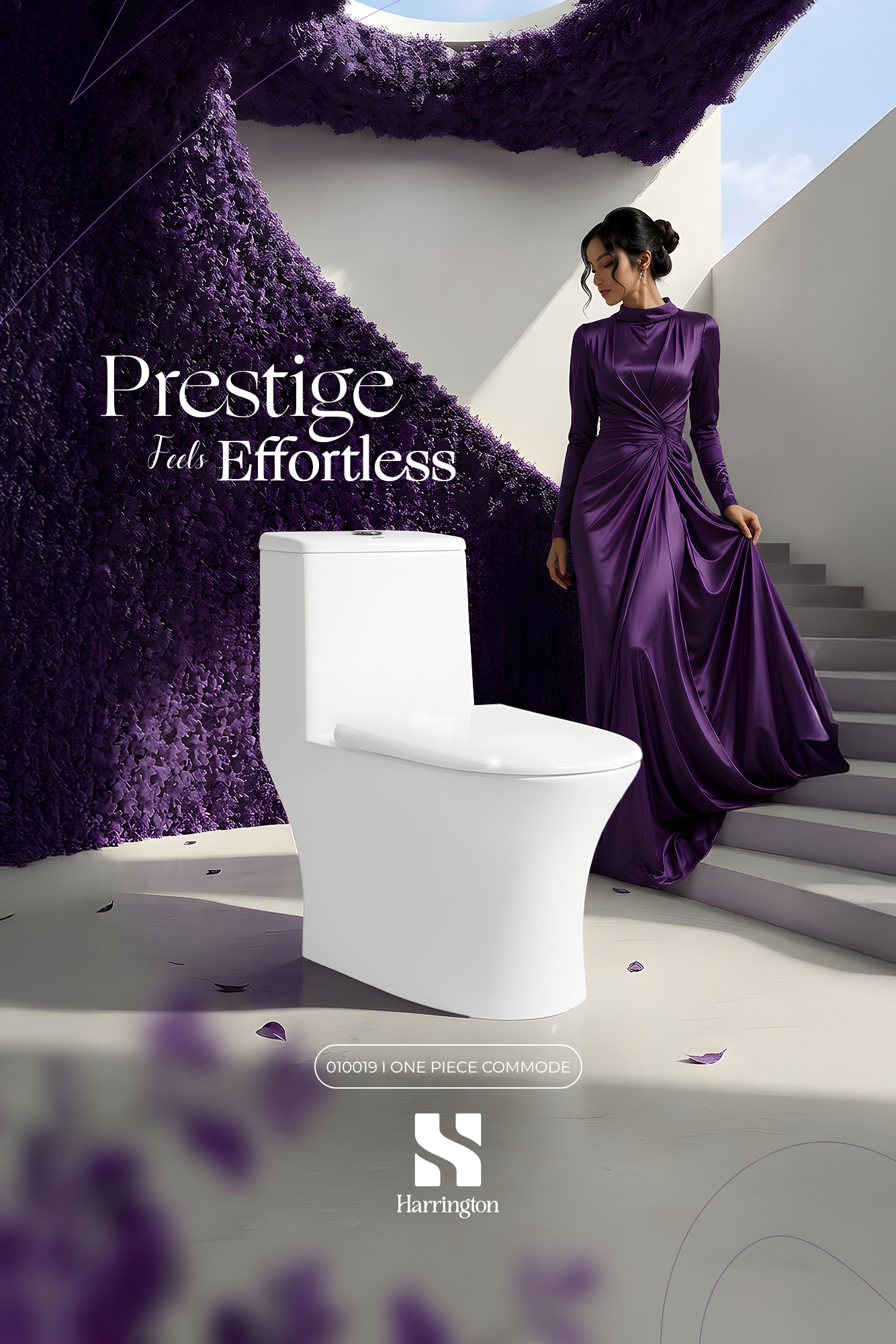 Harrington One Piece Commode 010019 – Glossy White Rimless Tornado Flush - Creative 1
