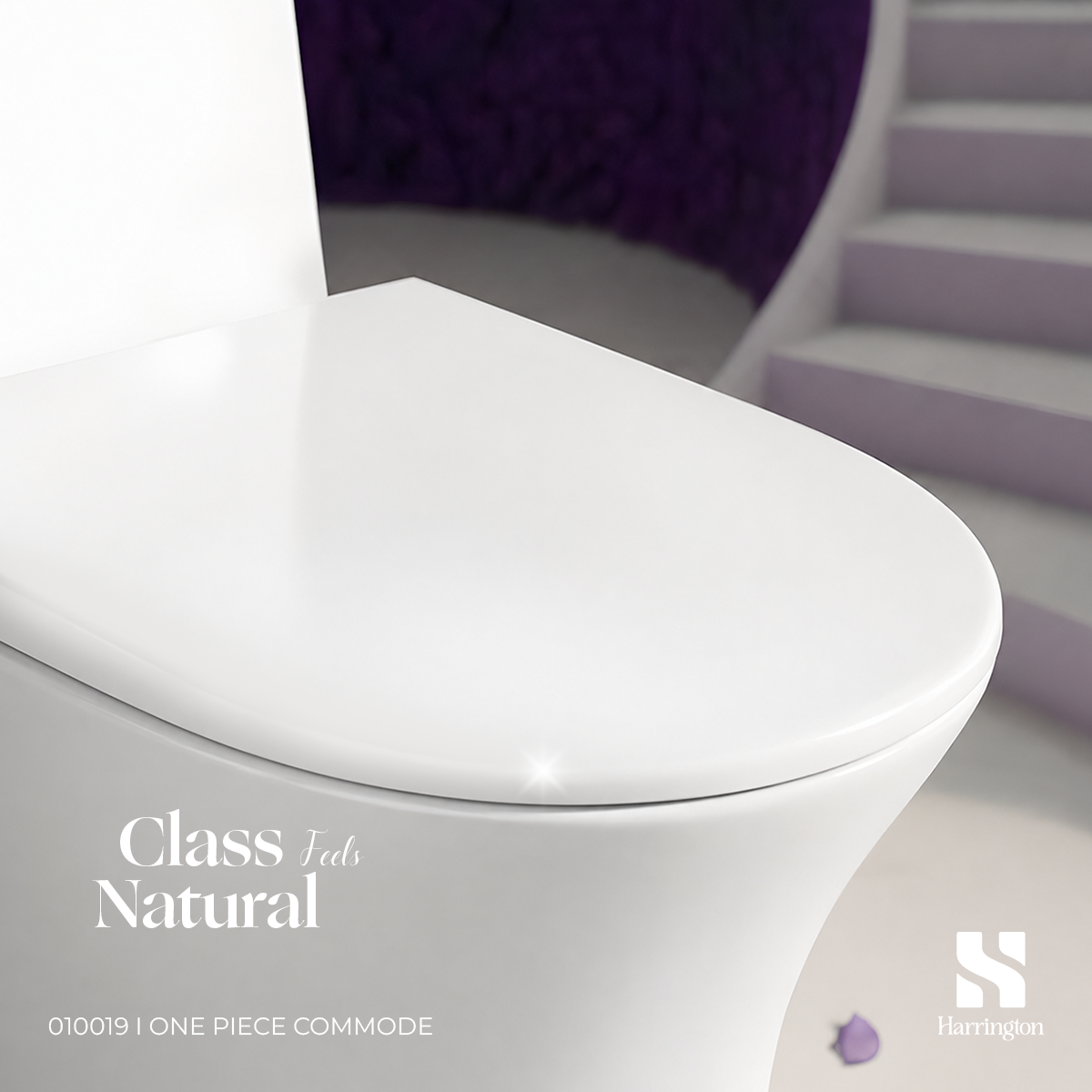Harrington One Piece Commode 010019 – Glossy White Rimless Tornado Flush - Creative 2