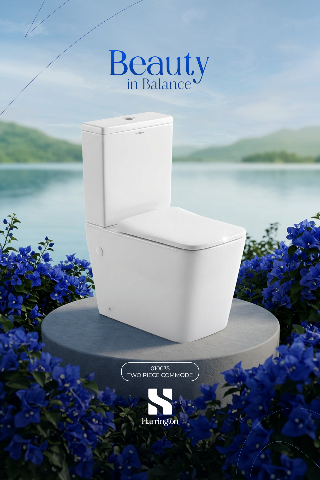 Harrington Two Piece Commode 010035 – Matte White Rimless Tornado Flush - Creative 1