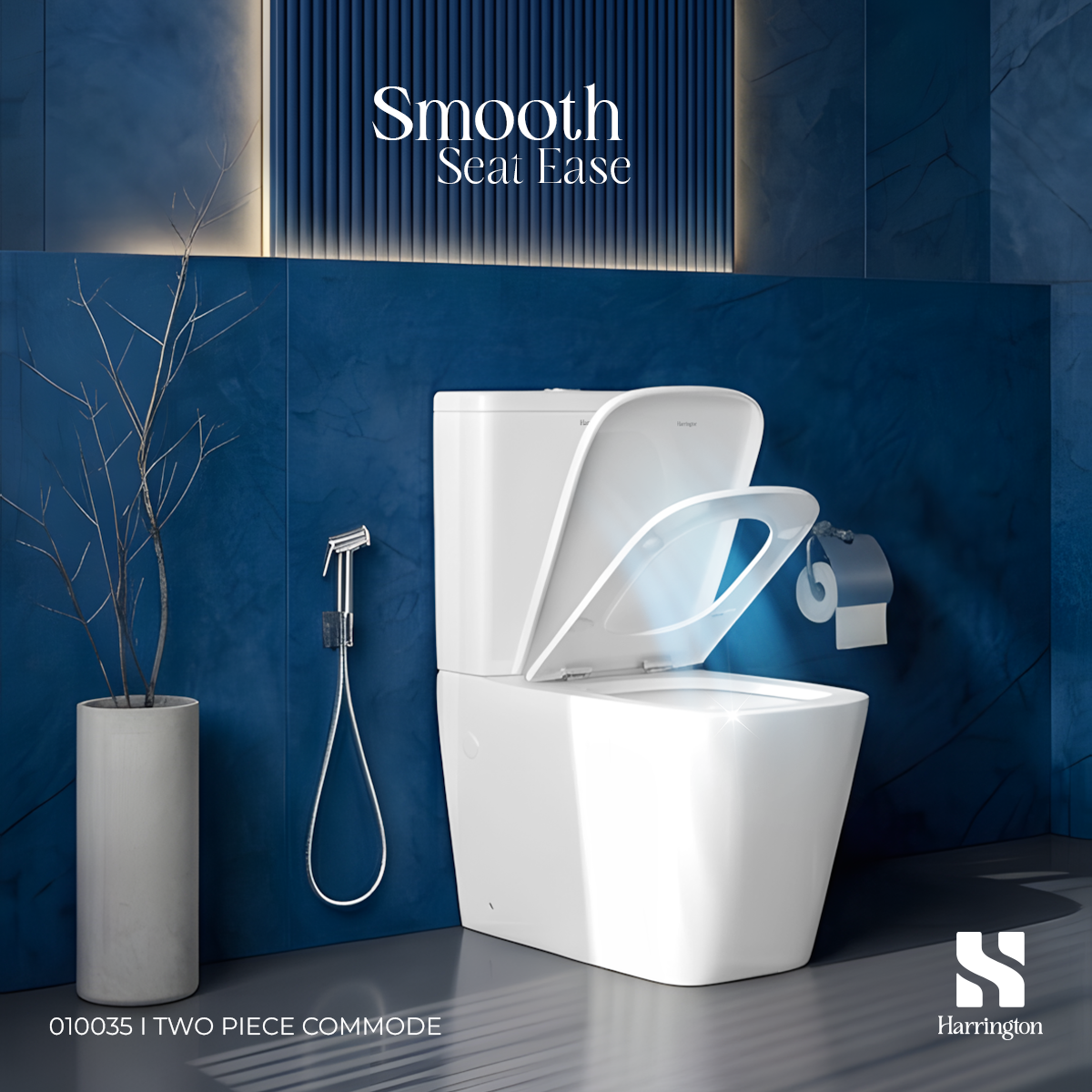 Harrington Two Piece Commode 010035 – Matte White Rimless Tornado Flush - Creative 3