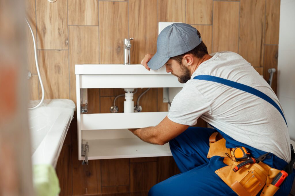 harrington bearded man installs bathroom sink in tiled room 2026 01 09 01 07 41 utc