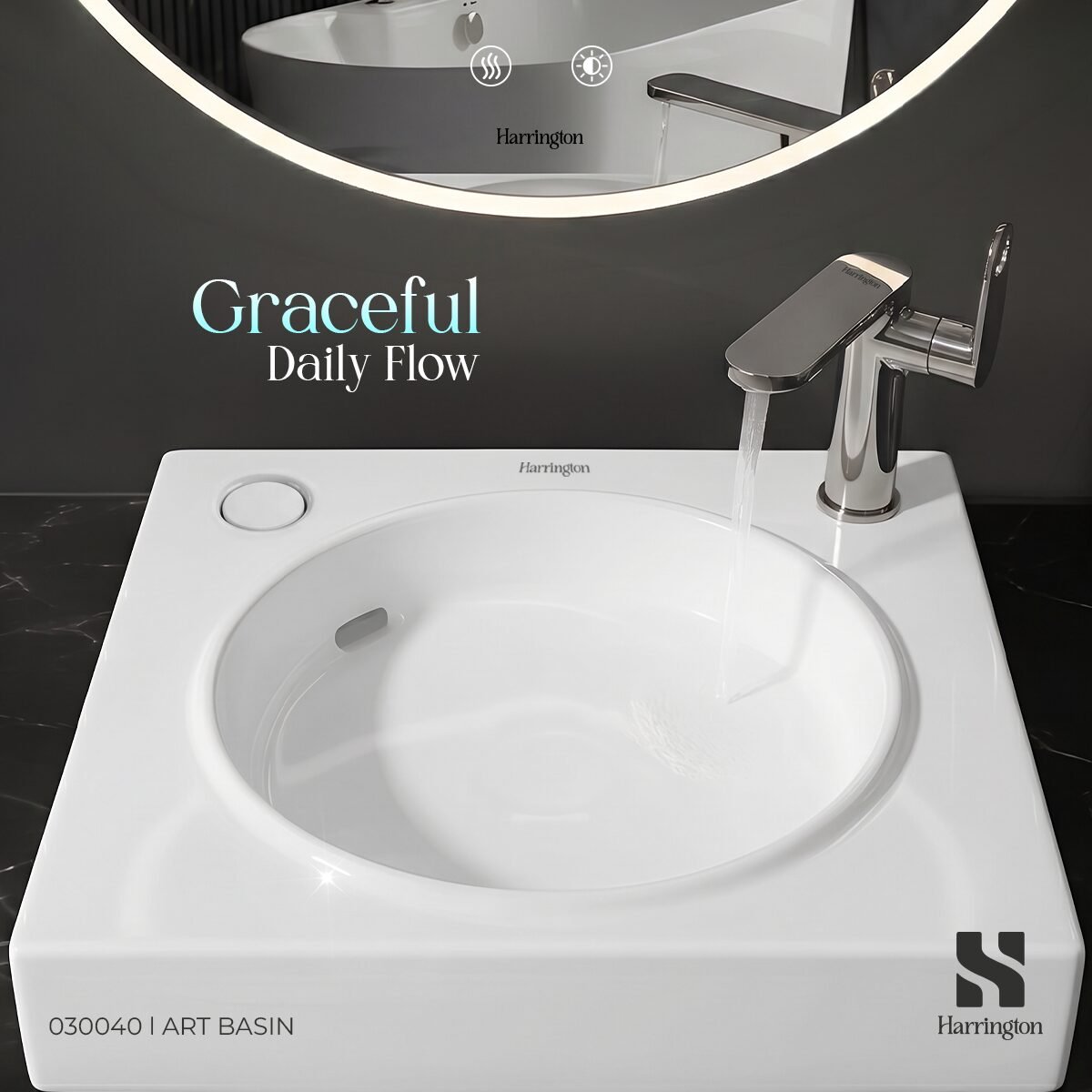 Harrington Art Basin 030040 – Glossy White Splash-Free Slim Edge - Creative 3