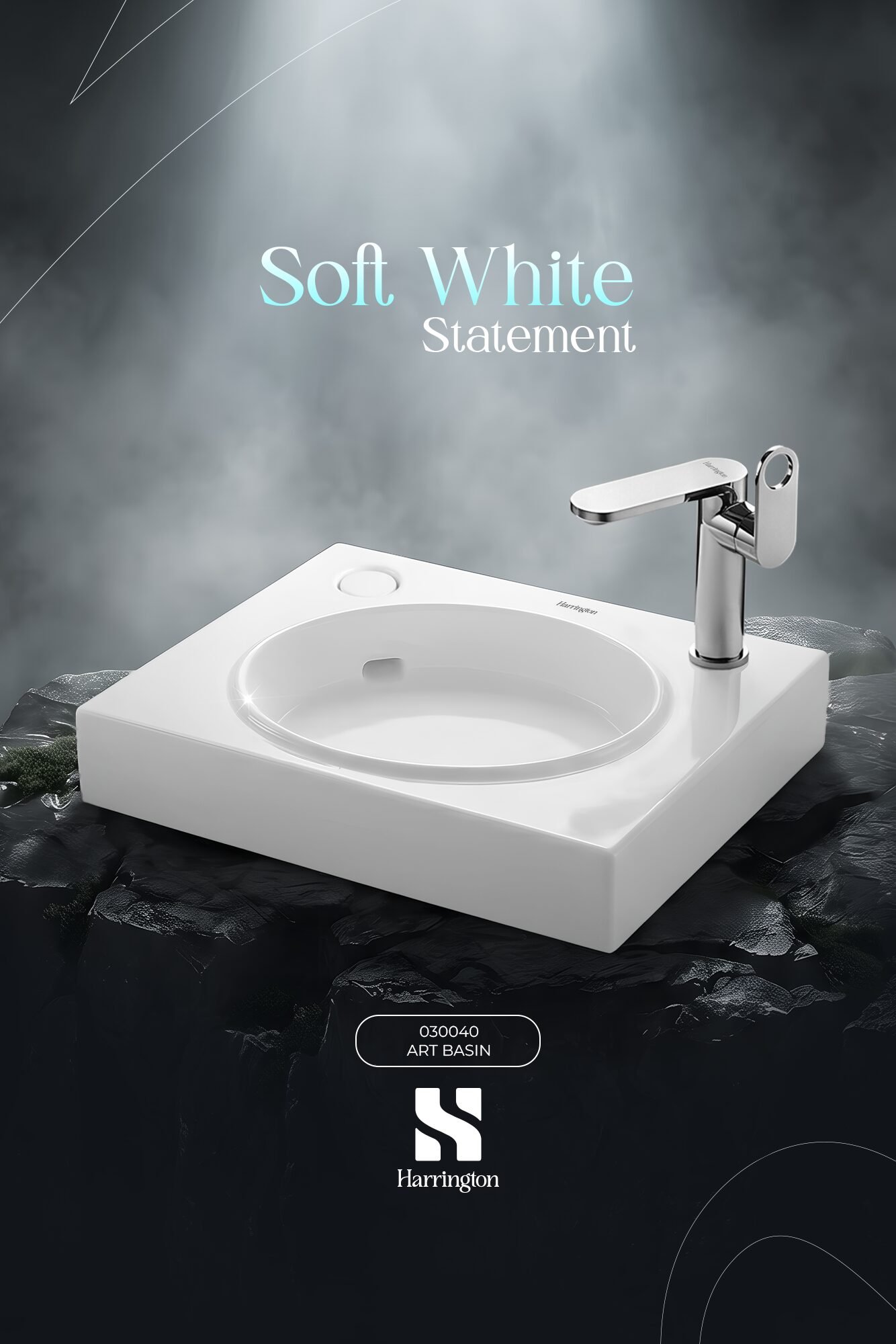 Harrington Art Basin 030040 – Glossy White Splash-Free Slim Edge - Creative 1