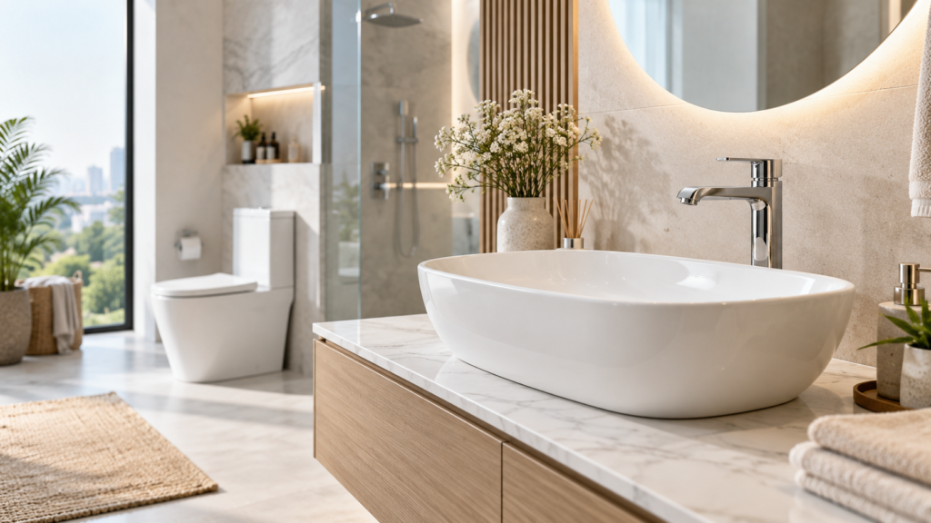 Modern wash basin, commode and premium bathware interior for wash basin price in Bangladesh 2026